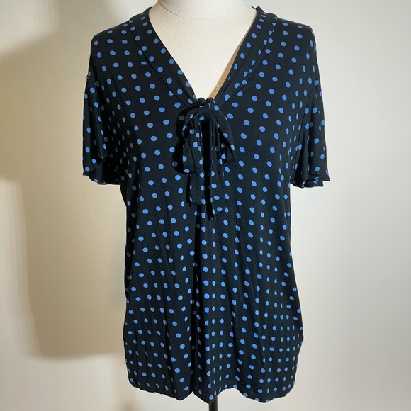 Lauren Ralph Lauren LRL Navy Blue Polka Dot Butterfly Sleeve Top Womens Size L - Picture 1 of 10